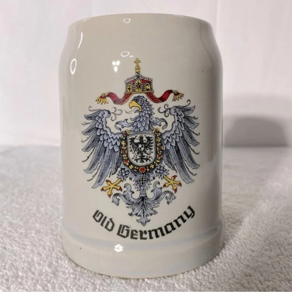 Vintage Old Germany Beige Stoneware Eagle Crest Beer Mug Stein